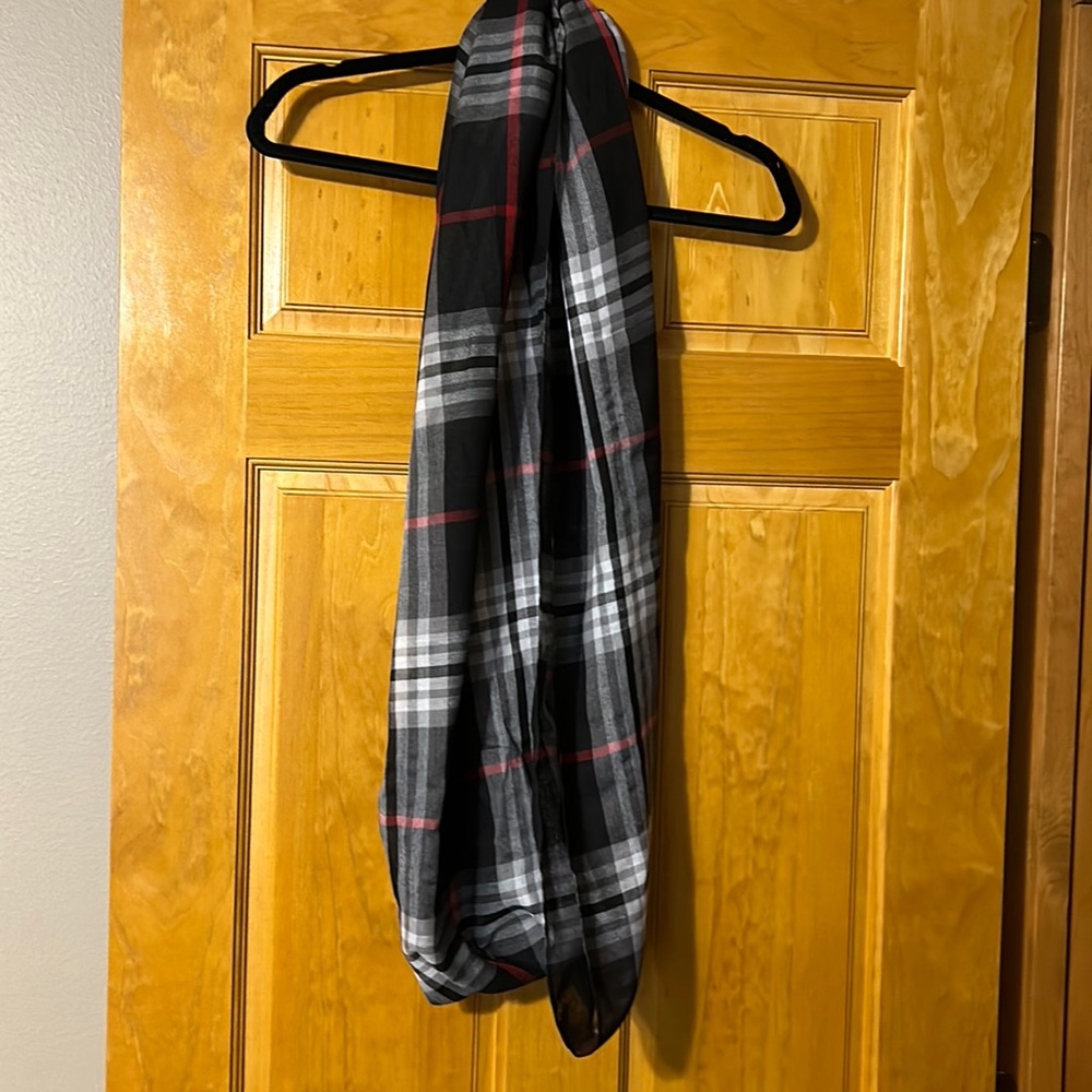 Black, Gray, Dark Red, White Infinity Scarf
